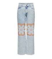 ONLY Pale Blue Paisley Knee Patch Mid Rise Wide Leg Jeans